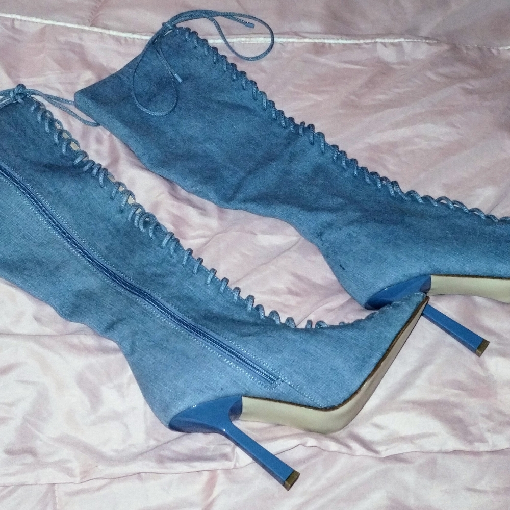 Steve Madden Killa Denim Lace Up Tall Boots